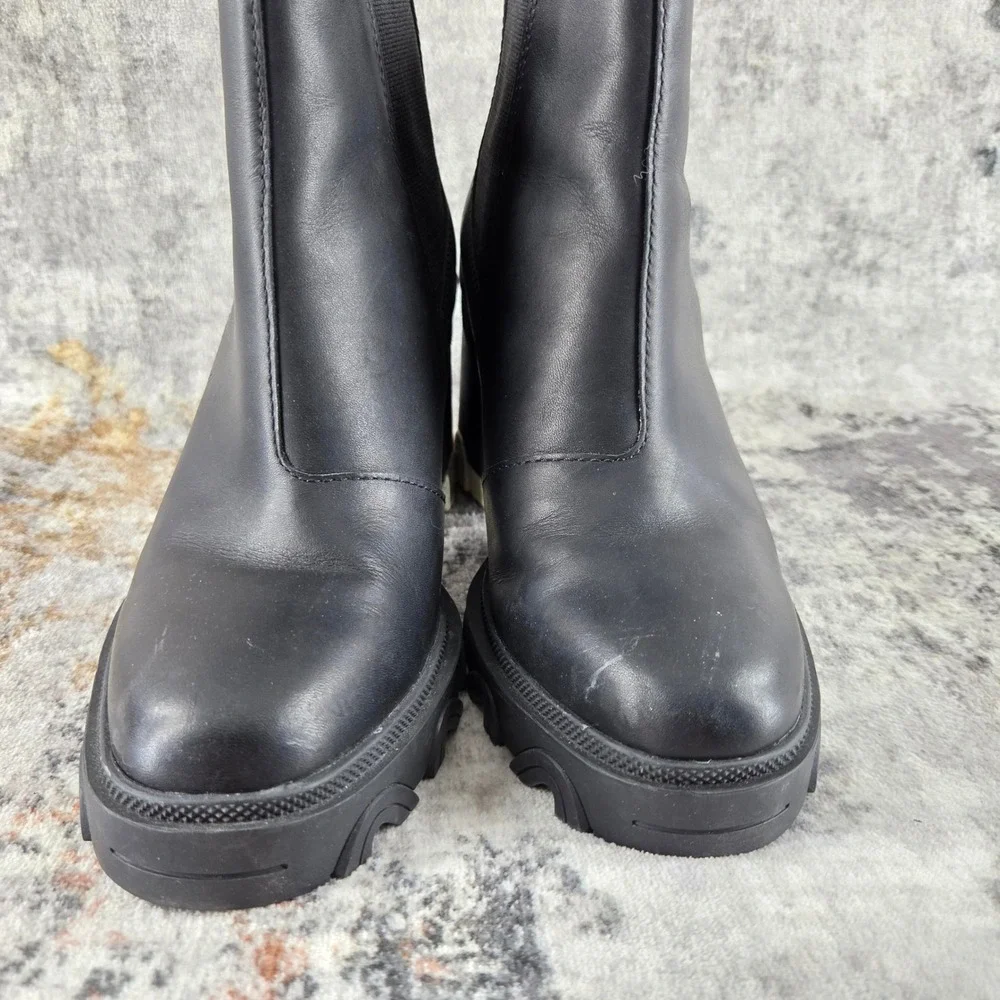 Sorel Brex Waterproof Platform Block Heel Chelsea Boots Womens 9.5 Black Winter